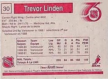 1991-92 Kraft #30 Trevor Linden Back