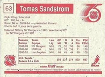 1991-92 Kraft #63 Tomas Sandstrom Back
