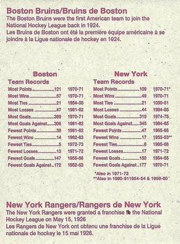 1991-92 Kraft #NNO Boston Bruins Logo / New York Rangers Logo Back