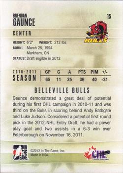 2011-12 In The Game Heroes and Prospects #15 Brendan Gaunce Back