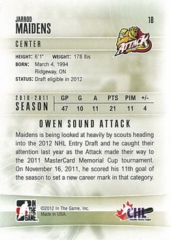 2011-12 In The Game Heroes and Prospects #18 Jarrod Maidens Back