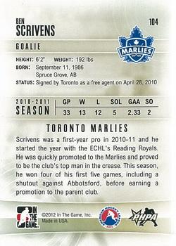 2011-12 In The Game Heroes and Prospects #104 Ben Scrivens Back