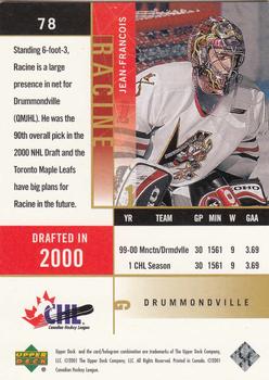 2000-01 Upper Deck CHL Prospects #78 Jean-Francois Racine Back