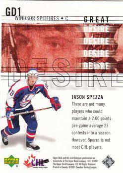 2000-01 Upper Deck CHL Prospects - Great Desire #GD1 Jason Spezza  Back