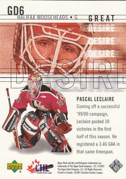 2000-01 Upper Deck CHL Prospects - Great Desire #GD6 Pascal LeClaire  Back