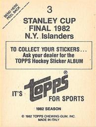 1982-83 Topps Stickers #3 N.Y. Islanders Back