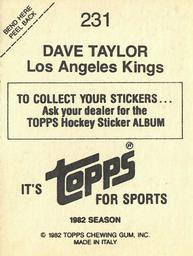1982-83 Topps Stickers #231 Dave Taylor Back