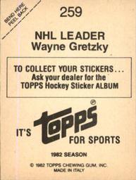 1982-83 Topps Stickers #259 Wayne Gretzky Back