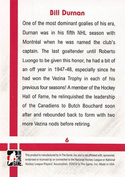 2011-12 In The Game Captain-C #6 Bill Durnan Back