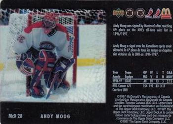1997-98 Upper Deck Ice McDonald's #McD 28 Andy Moog Back