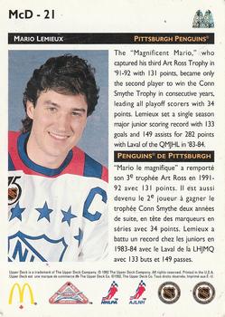 1992-93 Upper Deck McDonald's All-Stars #McD-21 Mario Lemieux Back