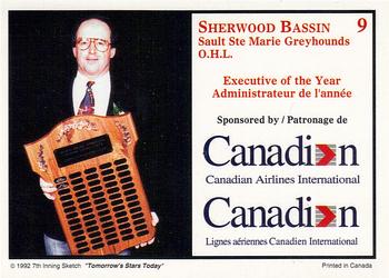 1991 7th Inning Sketch CHL Award Winners #9 Sherwood Bassin Back