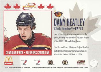 2003-04 Pacific Atomic McDonald's - Canadian Pride #1 Dany Heatley  Back