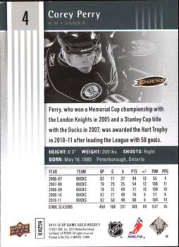 2011-12 SP Game Used #4 Corey Perry Back