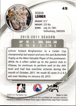 2011-12 In The Game Between The Pipes #49 Robin Lehner Back