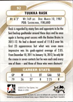 2011-12 In The Game Between The Pipes #92 Tuukka Rask Back