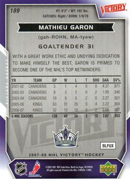 2007-08 Upper Deck Victory #189 Mathieu Garon Back