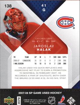 2007-08 SP Game Used #138 Jaroslav Halak Back