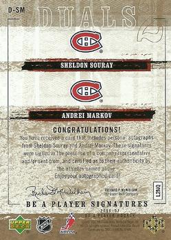 2006-07 Be A Player - Be a Player Signatures Duals #D-SM Andrei Markov / Sheldon Souray Back