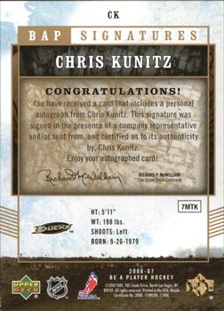 2006-07 Be A Player - BAP Signatures #CK Chris Kunitz Back