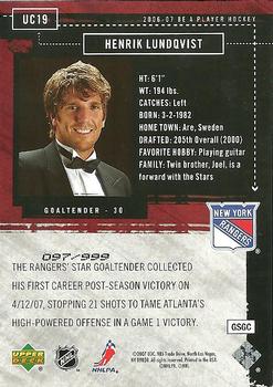 2006-07 Be A Player - Up Close and Personal #UC19 Henrik Lundqvist Back