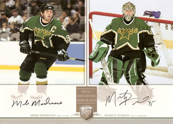 2006-07 Be A Player Portraits - Dual Signature Portraits #DS-MT Mike Modano / Marty Turco Front