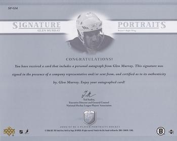 2006-07 Be A Player Portraits - Signature Portraits #SP-GM Glen Murray Back