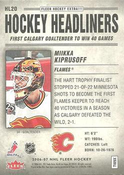 2006-07 Fleer - Hockey Headliners #HL20 Miikka Kiprusoff Back