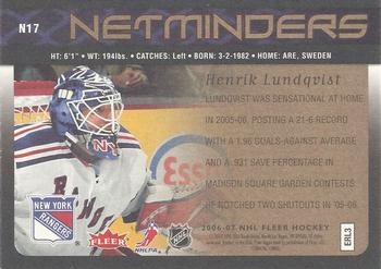 2006-07 Fleer - Netminders #N17 Henrik Lundqvist Back