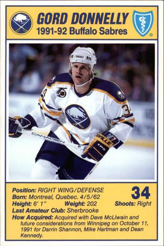 1991-92 Blue Shield Buffalo Sabres Postcards #4 Gord Donnelly Front