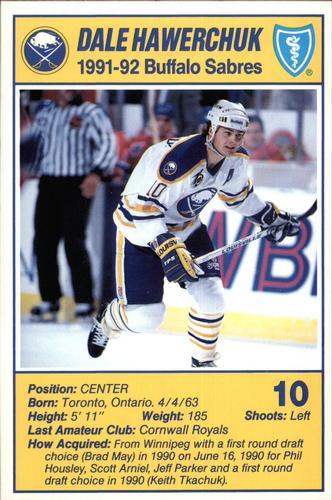 1991-92 Blue Shield Buffalo Sabres Postcards #7 Dale Hawerchuk Front