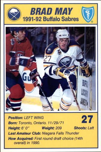 1991-92 Blue Shield Buffalo Sabres Postcards #12 Brad May Front