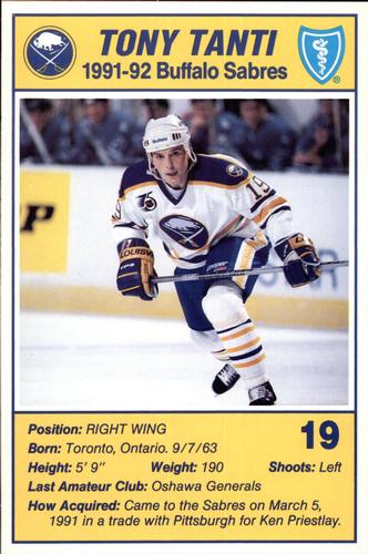 1991-92 Blue Shield Buffalo Sabres Postcards #22 Tony Tanti Front