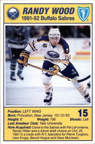 1991-92 Blue Shield Buffalo Sabres Postcards #25 Randy Wood Front