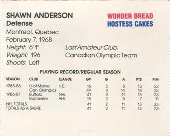 1987-88 Wonder Bread/Hostess Buffalo Sabres #NNO Shawn Anderson Back