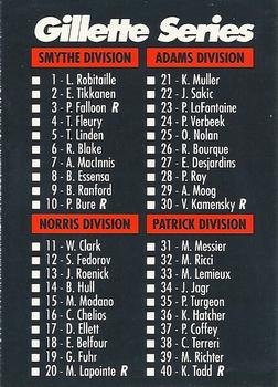 1991-92 Gillette Series #NNO Norris Division Checklist Back