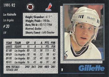 1991-92 Gillette Series #1 Luc Robitaille Back
