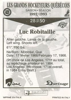 1992-93 Panini Durivage #28 Luc Robitaille Back