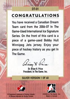 2006-07 In The Game Used International Ice - Canadian Dream Team #DT-01 Bobby Hull Back