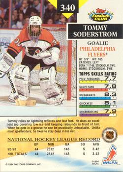 1993-94 Stadium Club - Members Only #340 Tommy Soderstrom Back