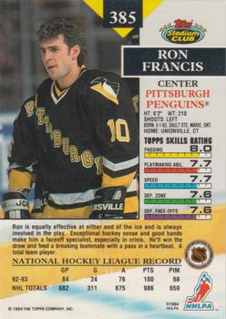 1993-94 Stadium Club - Members Only #385 Ron Francis Back