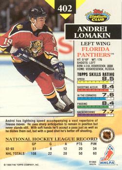 1993-94 Stadium Club - Members Only #402 Andrei Lomakin Back