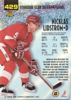 1993-94 Stadium Club - Members Only #429 Nicklas Lidstrom Back
