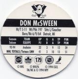 1994-95 POG Canada Games NHL #179 Don McSween Back