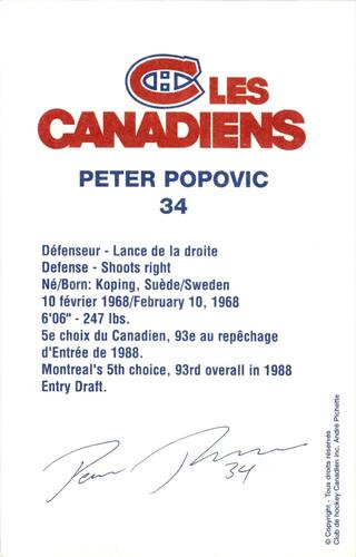1995-96 Montreal Canadiens #NNO Peter Popovic Back