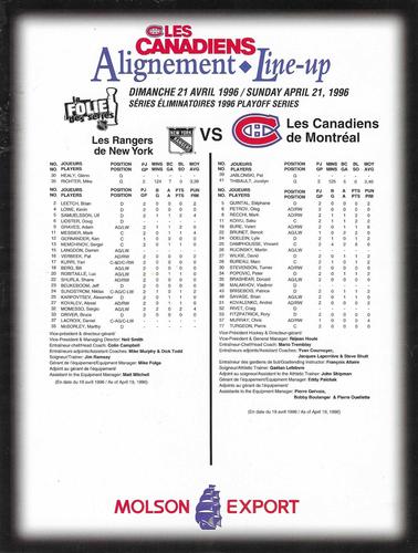1995-96 Les Canadiens Line-Up Sheets #NNO Saku Koivu Back