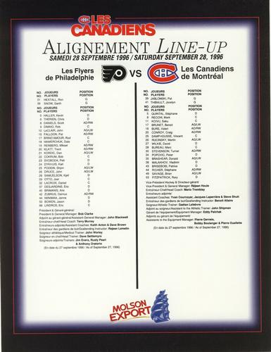 1996-97 Montreal Canadiens Line-Up Sheets #NNO Mark Recchi Back