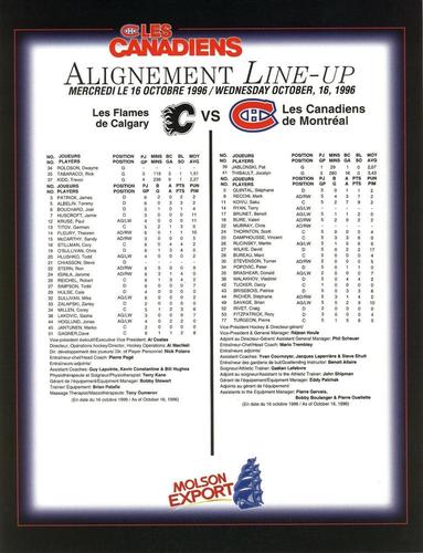 1996-97 Montreal Canadiens Line-Up Sheets #NNO Benoit Brunet Back