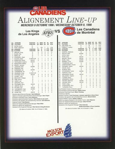 1996-97 Montreal Canadiens Line-Up Sheets #NNO Rory Fitzpatrick Back