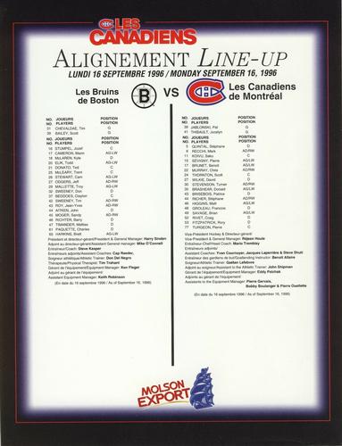 1996-97 Montreal Canadiens Line-Up Sheets #NNO Peter Popovic Back